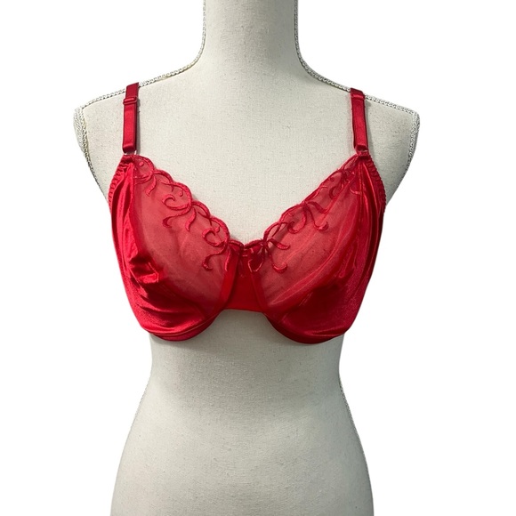 VTG Victoria’s Secret #73023 Red Satin Embroidered Mesh Underwire Bra 36D USA - Picture 2 of 9